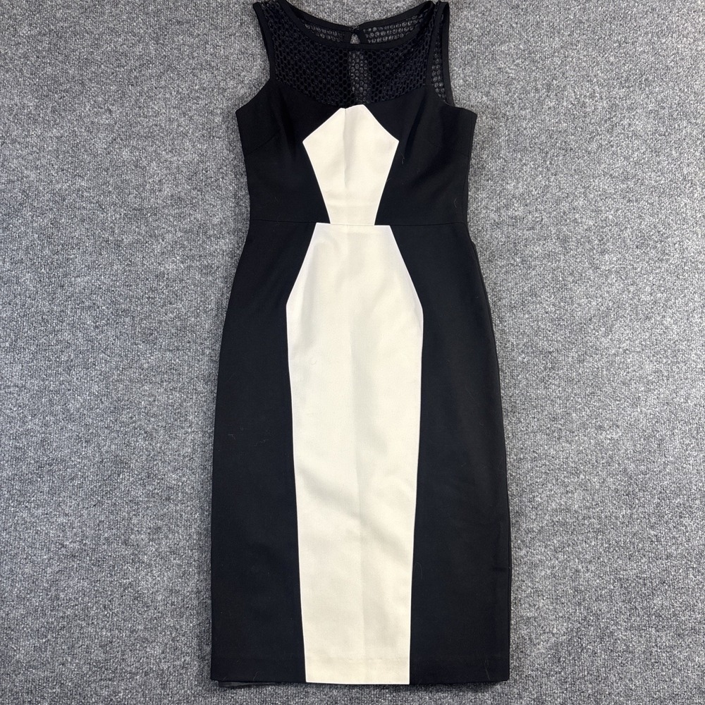 Black Halo Women's Black & White Colorblock Sheath Dress Size 2
